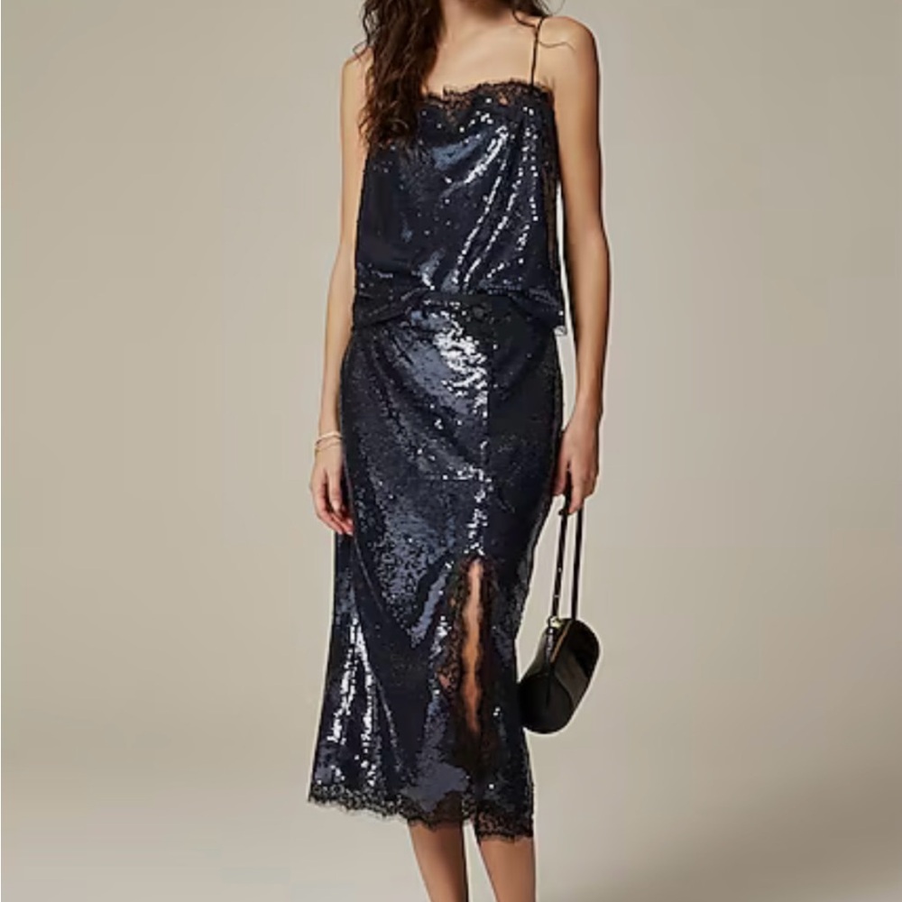Navy Sequin skirt with lace insert